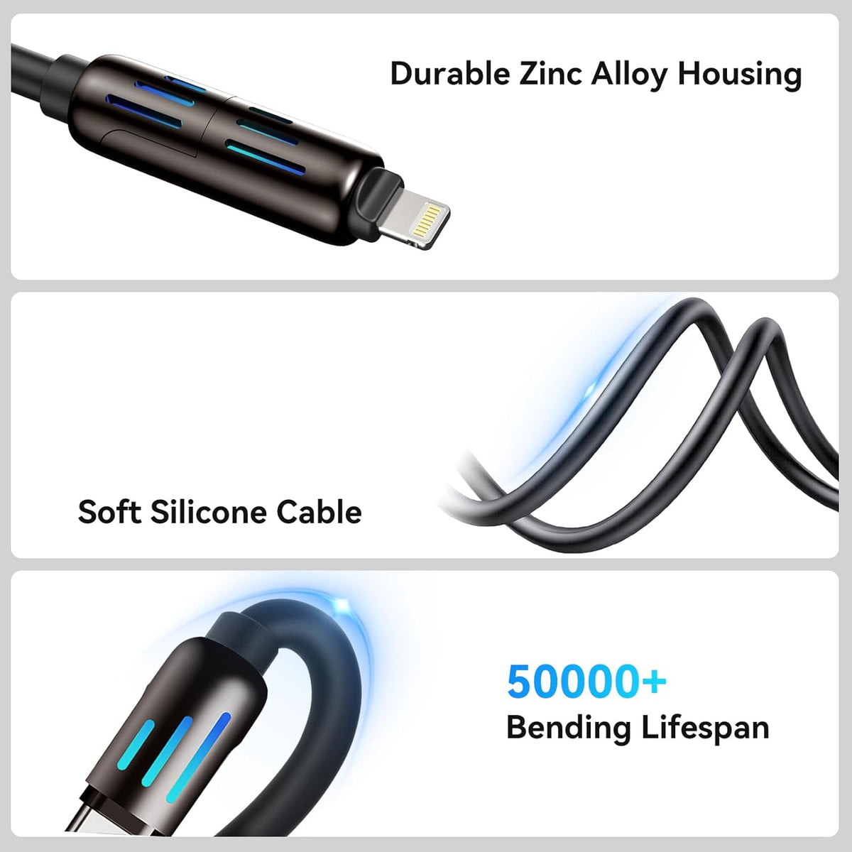كابل شحن سريع USB متعدد 4 في 1 — لايتنينج، تايب سي، ومايكرو USB