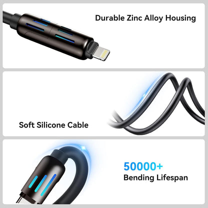 كابل شحن سريع USB متعدد 4 في 1 — لايتنينج، تايب سي، ومايكرو USB