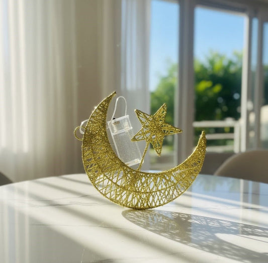 Gold Crescent Moon & Star Decorative
